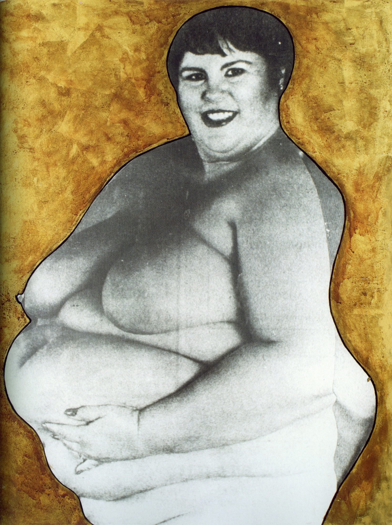 Michel Journiac, Icône du temps présent, 1988, transfert photographique, feuille d'or, peinture noire et sang, sur toile, environ 146 x 114 cm, courtesy Galerie Christophe Gaillard © ADAGP Michel Journiac