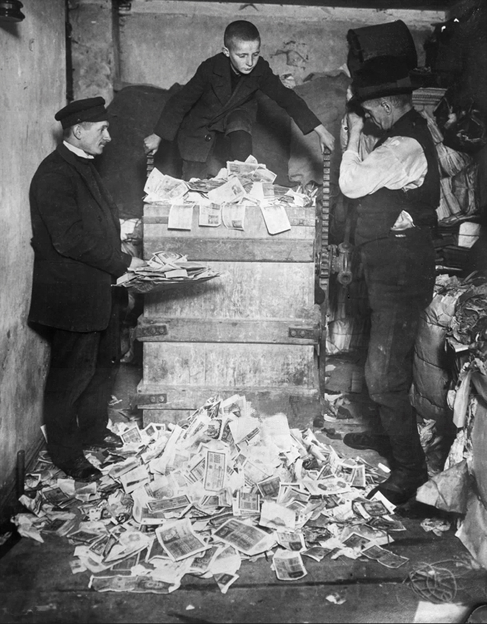 Anonyme, Des marks allemands mis en balles comme papier à recycler, Berlin, 1923 (circa), photographie, épreuve gélatino-argentique © Droits réservés