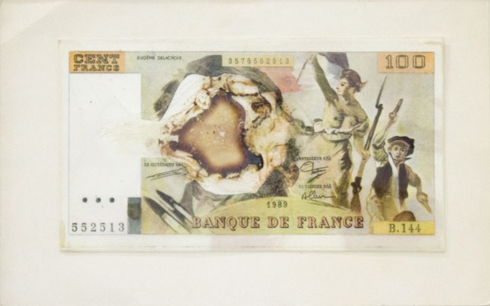 Michel Journiac, Monnaie de sang, 1993, impression et sang sur deux feuilles de rhodoïd, 8 x 16,5 cm, courtesy Galerie Christophe Gaillard, photographie Rebecca Fanuele © ADAGP Michel Journiac